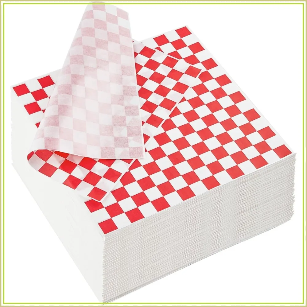 

500 Sheets Red and White Checkered Deli Paper, 12x12 Inch Grease Resistant Food Wrapping Paper for Sandwiches, Hamburgers, Hot Dogs