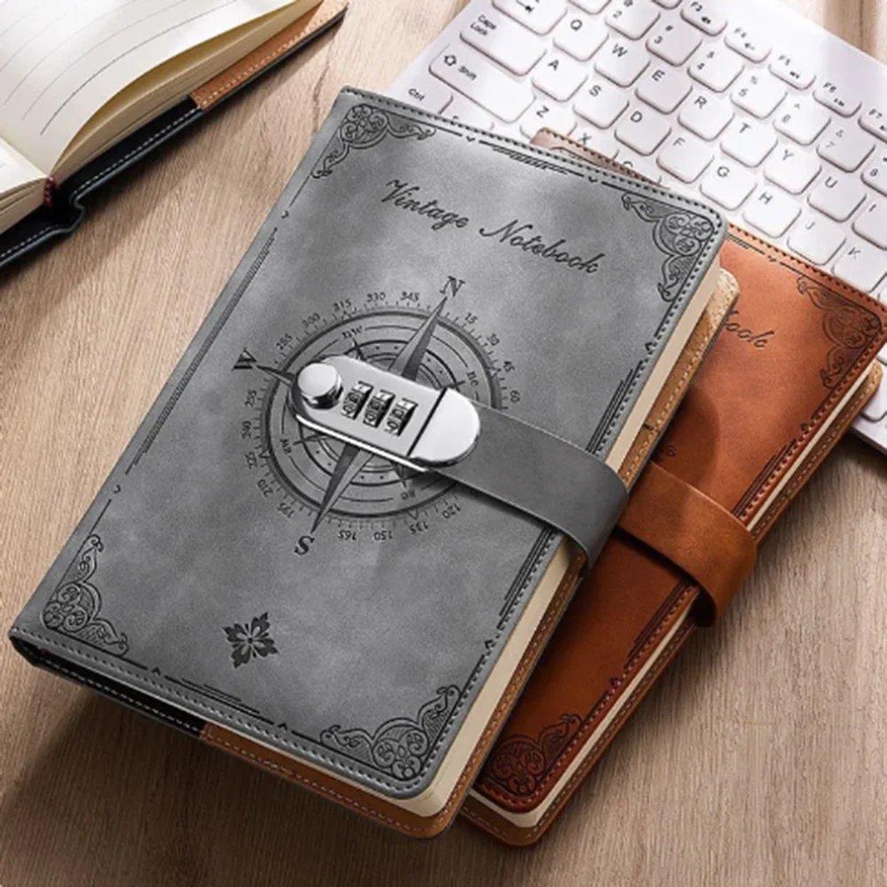 200 Pages A5 Notebook With Lock Diary Travelers Journal Notepad Agenda Planner European Retro Notebook Office School Supplies