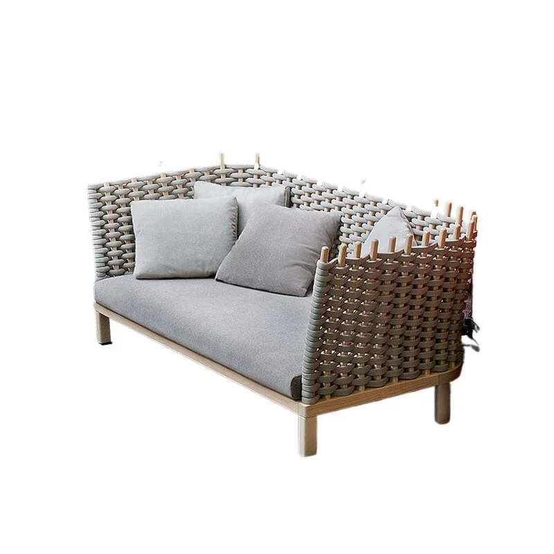Nordic outdoor furniture hotel reception courtyard homestay solid wood rattan double sofa simple chair coffee