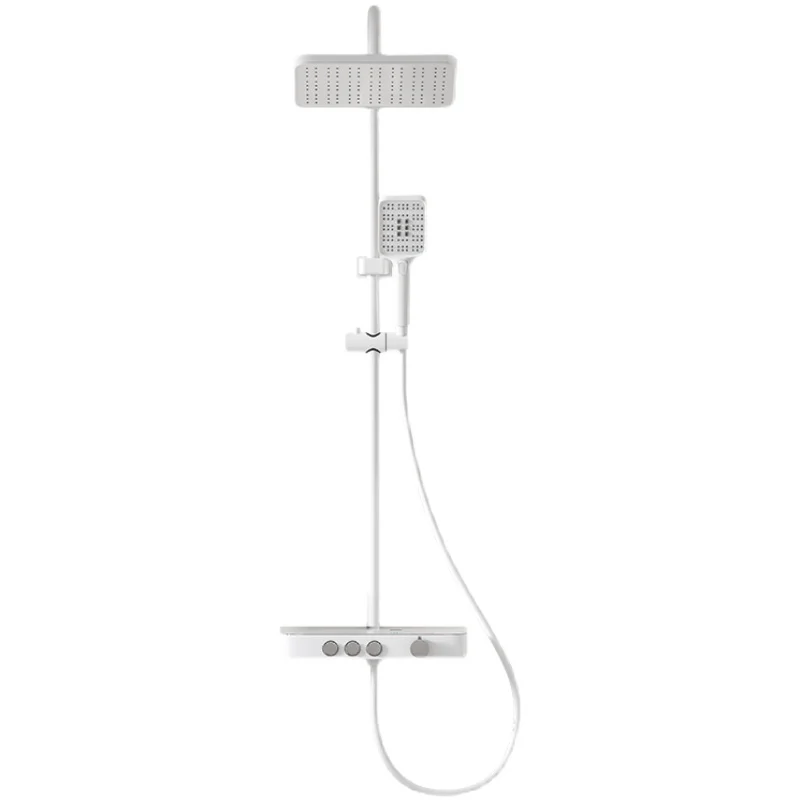 

Thermostatic White Rain Shower Set Digital Display Bathroom Supercharged Multifunctional All Copper Shower Modern