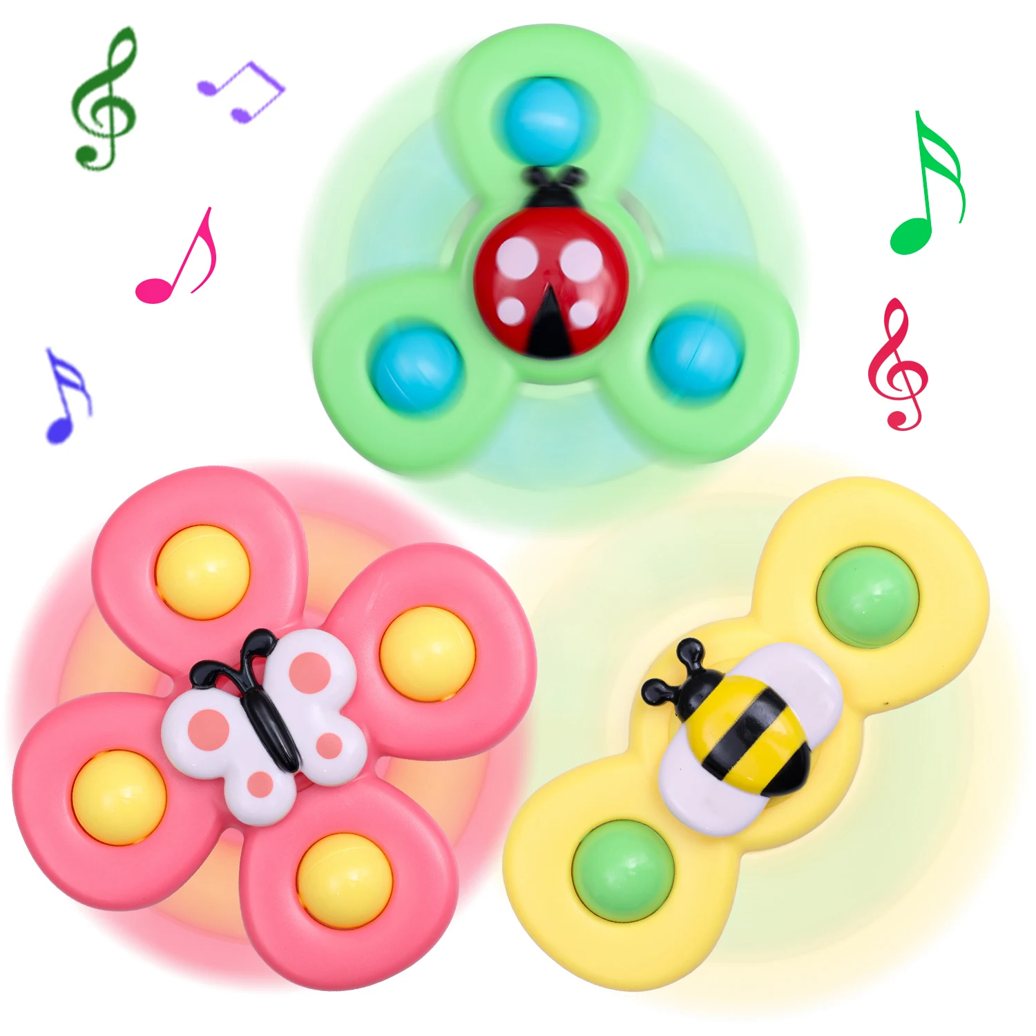 Spinning Cartoon Insect Suckers Can Bite Fidget Spinner Toys Suitable for 1-3 Years Old Infant Educational Enlightenment Toys