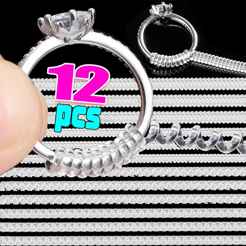 4-12PCS Ring Size Reducer Tools Spiral Spring Based Rings Adjust Invisible Transparent Tightener Resizing Tool Jewelry Guard