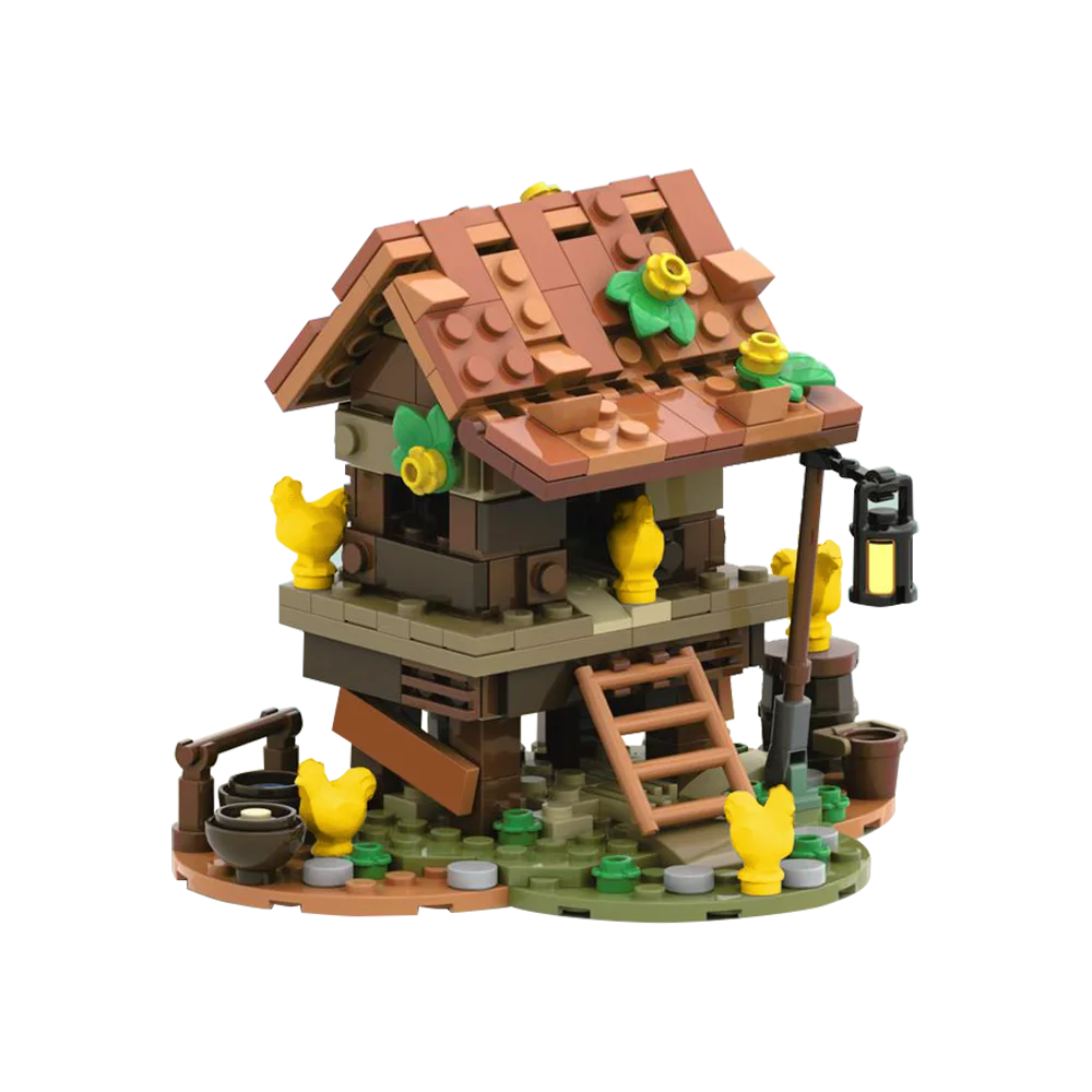 Gobrcks MOC Village Chicken Coop Castle Building Blocks Set Medieval Architectural Street View Bricks Toy For Kids Birthday Gift