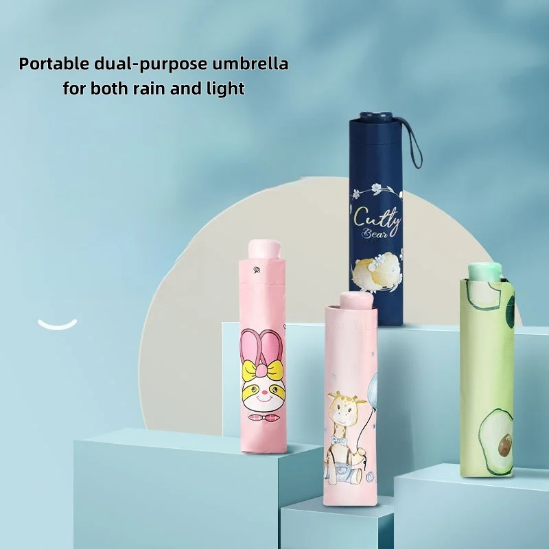 

Cartoon Dual-Use Sun Umbrella Black Rubber Folding Rainproof Sunshade Portable Weather-Resistant Outdoor Cartoon Umbrella