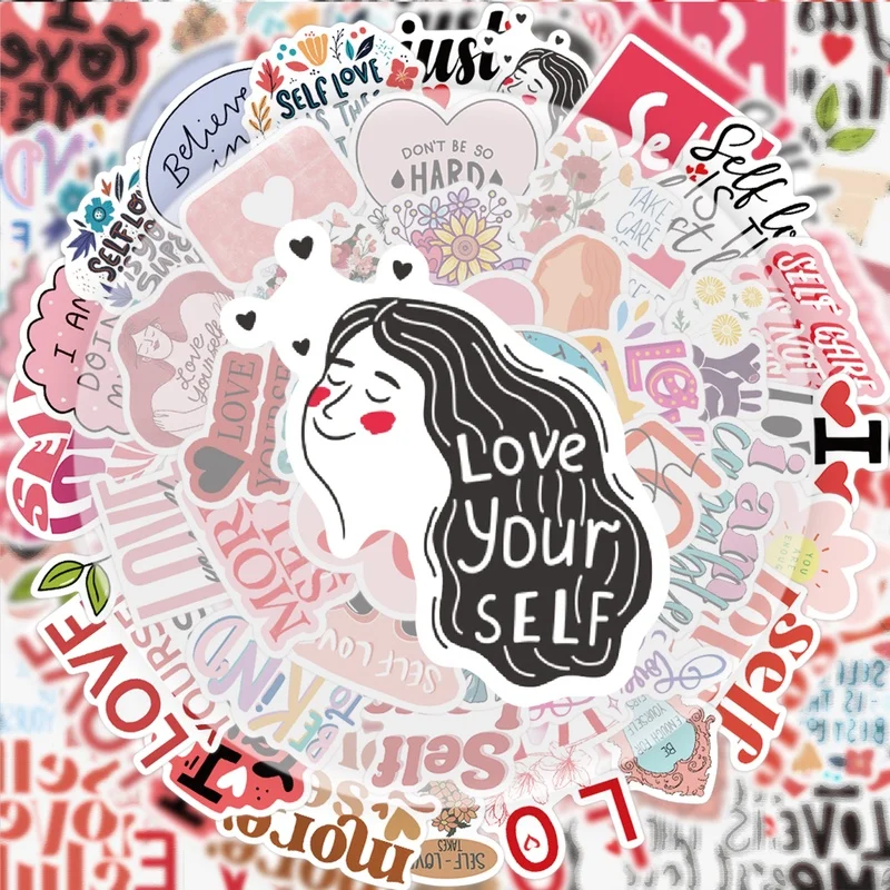 50 Self-Care Stickers, Vibrant Sticker Decals, Multiple Styles Without Duplication, Suitable for Water Bottles, Laptops, Suitcases, Skateboards, Guitars, Party Decorations