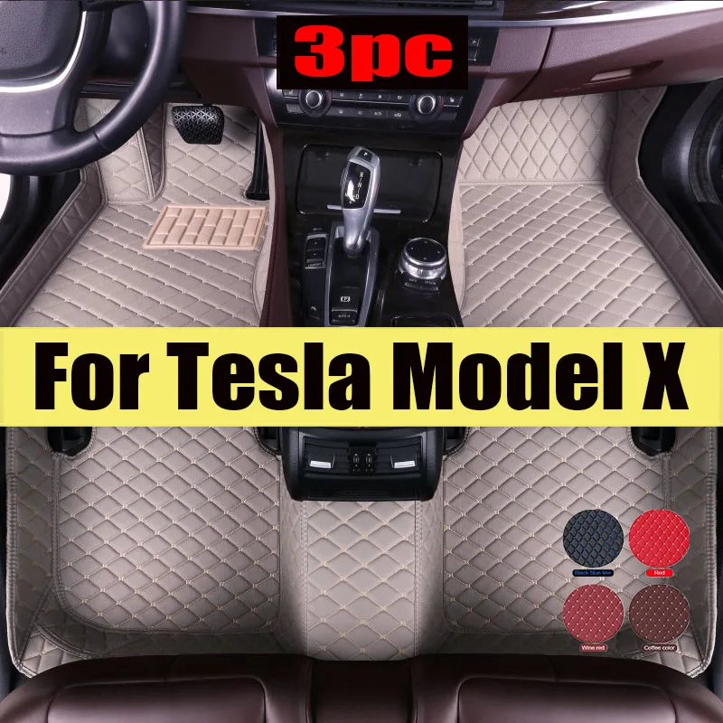 

Car Mats For Tesla Model X 7 Seat 2015~2022 Full Set Luxury Carpets Rug Anti Dirt Pad Leather Mat Car trunk mat Tapete Carro