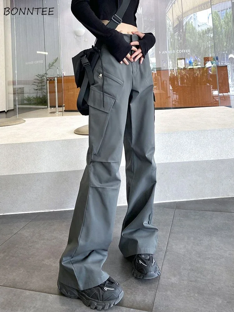 

Брюки-карго, женские однотонные карманы, дизайн, свободная одежда в стиле сафари, студенческая одежда, универсальная крутая модная одежда для девочек, новая осенняя полная длина