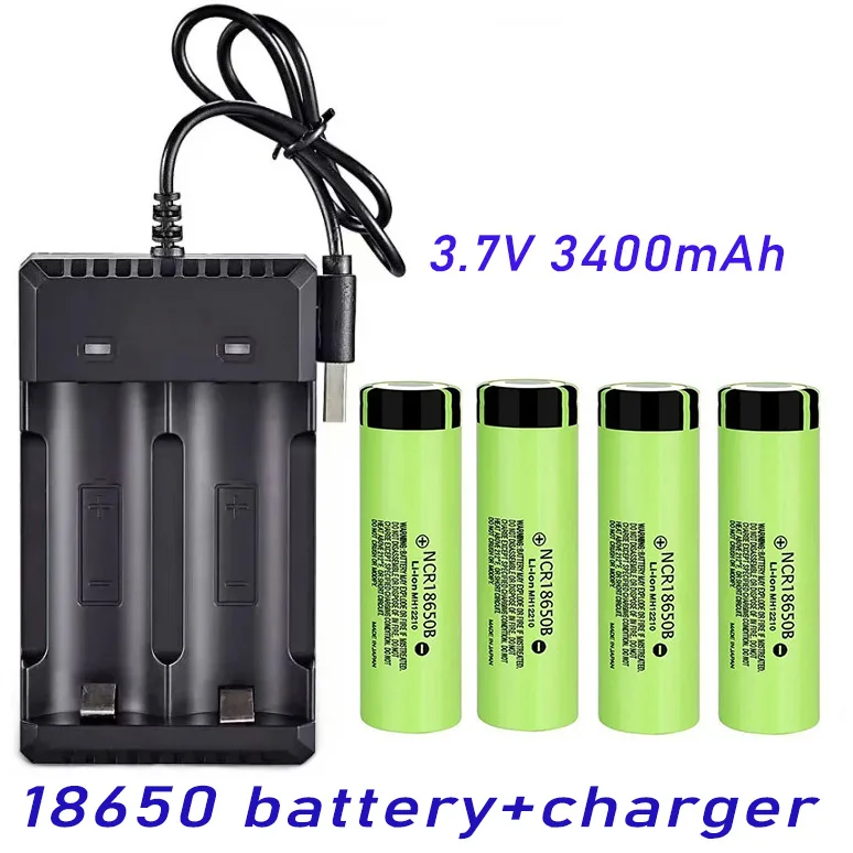 

100% original 18650 3.7V NCR 18650B 3400mAh lithium-ion rechargeable battery Suitable for various lithium battery tools+charger