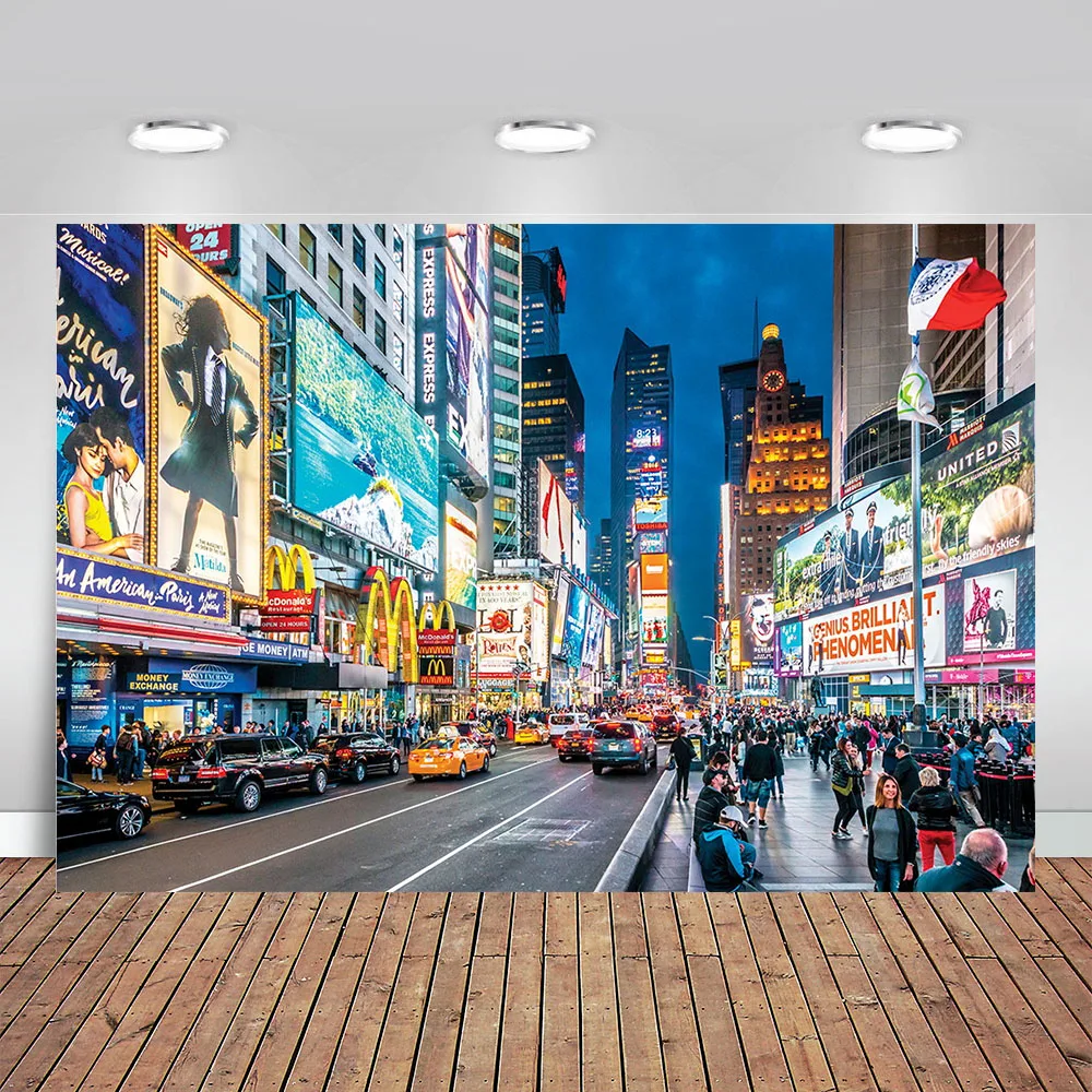 New York Times Square Photography Backdrops Street Buildings Cars Modern City Night Scenery Photography Backgrounds Photophone