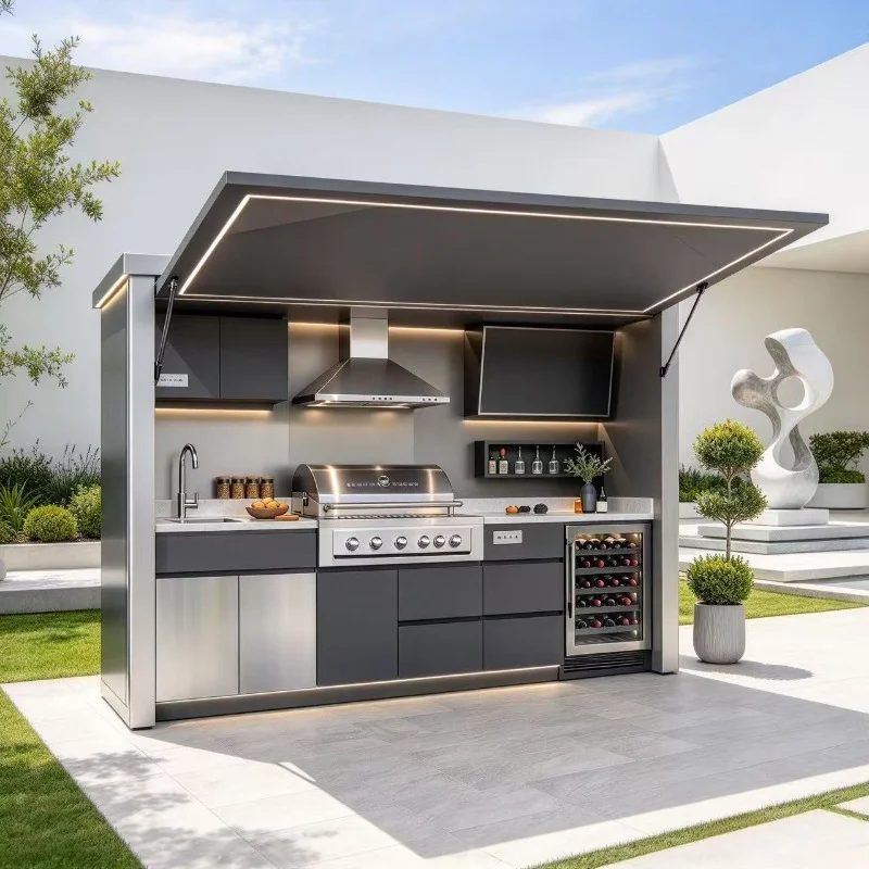 Customized One-Stop Solution White Surface Finished Weatherproof Modular Outdoor Kitchen With Sink Station for Bright Garden