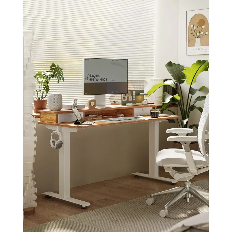 48'' x 24'' Adjustable Standing Desk with Double Drawers for Home Office Setup Height-Adjustable Stand-Up Table with 4 Sturdy F