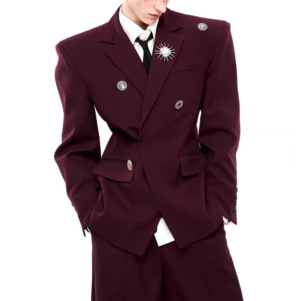 Mens Brooch Slim Fit Lightweight Blazer Streetwear Fashion Nightclub Stage Youth Luxe Notch Lapel Long Sleeve Outerwear 2026