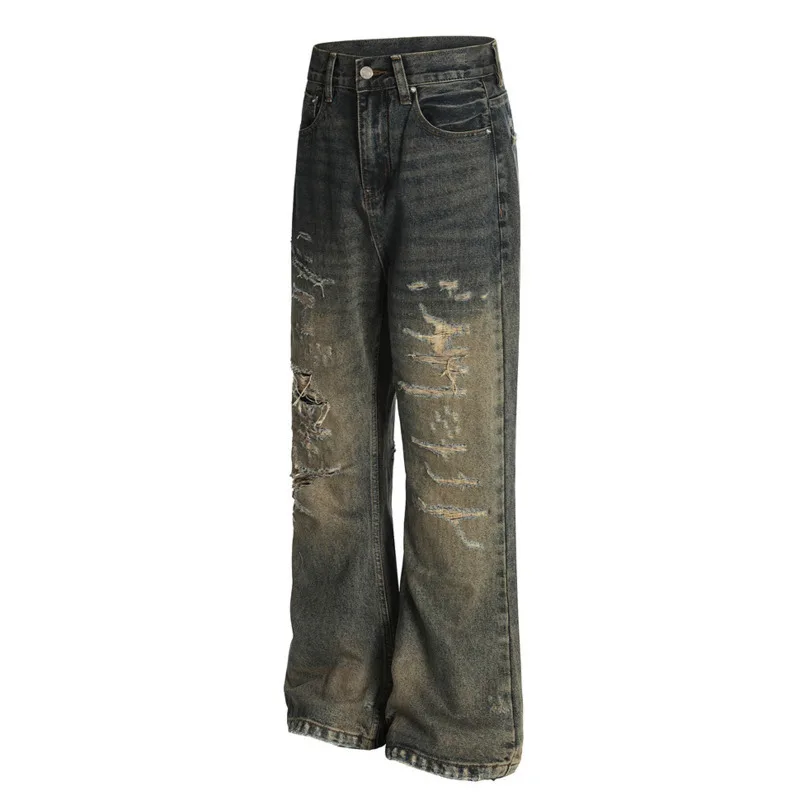 HKSH ربيع وصيف جديد الرجال فاسق الثقيلة شيك Ins ممزق الجينز المتعثرة الشارع الشهير الاتجاه غسلها فضفاض مستقيم الدينيم السراويل HK6489