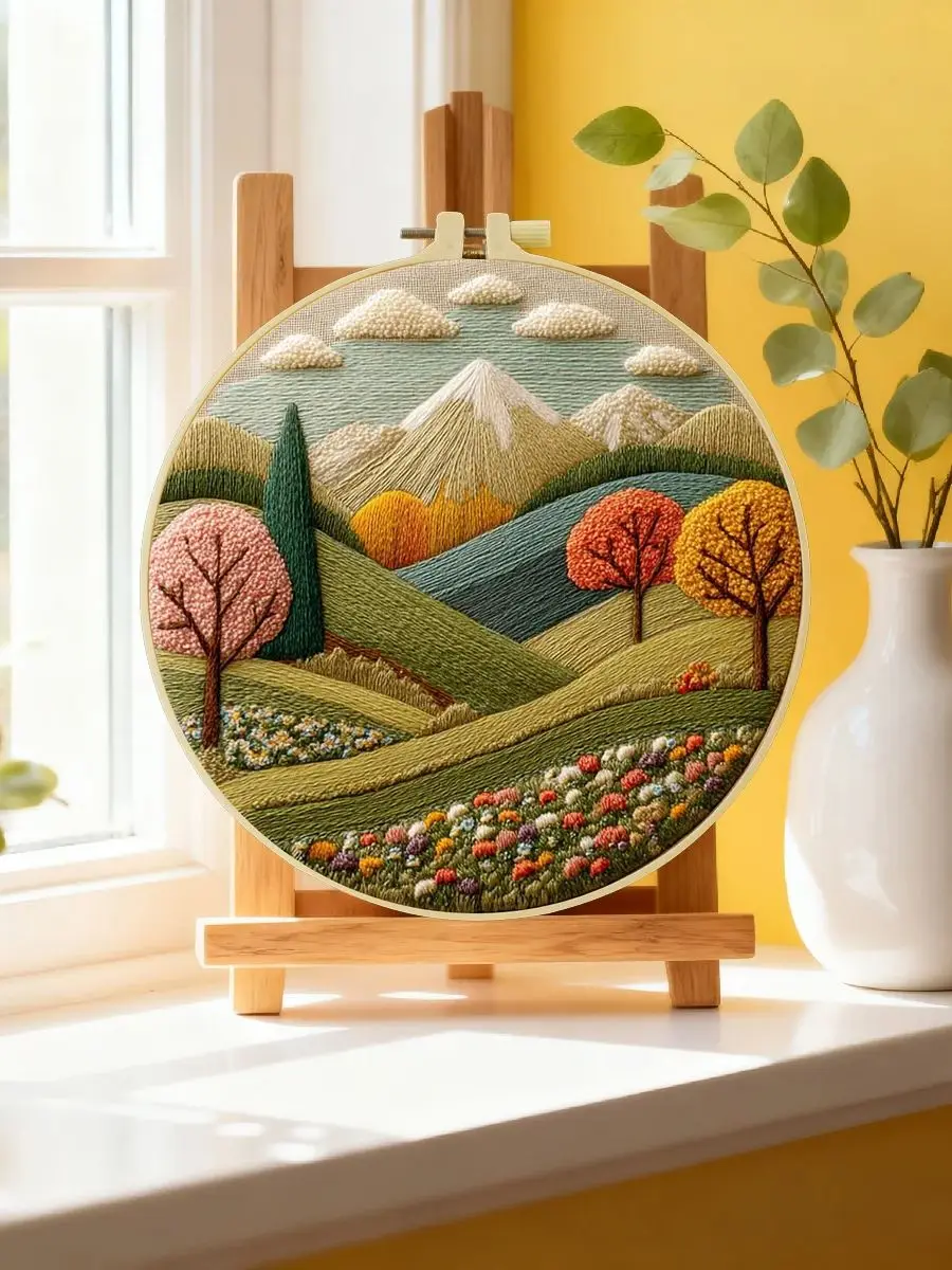 1 Stück 20X20CM/15X15CM 7,87/6,3 Zoll Schönes Landschafts-Stickerei-Starter-Kit DIY-Kit DIY-Stickerei-Set Handarbeiten Nähkunst – Detail 6