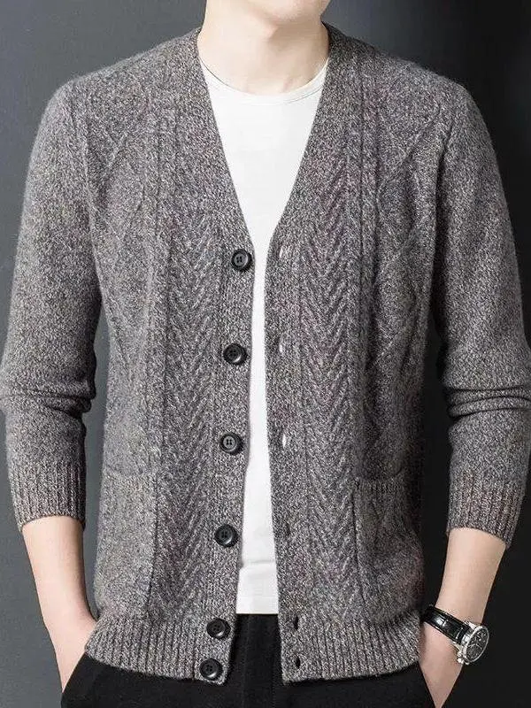 

Casual V-Ne Knitwear Outerwear Sweater Cardigan Mid-Year Faionable Korean Sle Autumn Winter Thiened Men's Coat