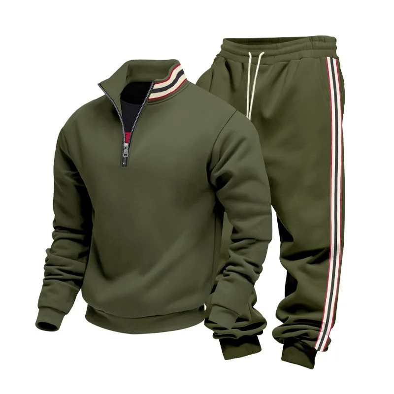 Autumn And Winter Men's Sports Contrasting Color Webbing Stand-up Neck Sweater Suit Men view 5