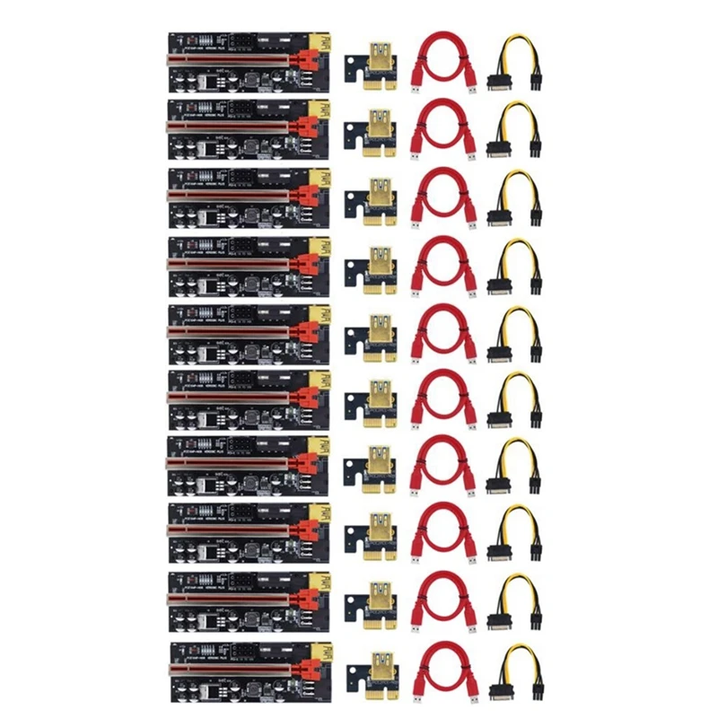 

PCIE Райзер VER009C PLUS PCI-E Райзер 1X до 16X PCI Экспресс адаптер карта с USB 3,0 SATA 15-контактный кабель питания