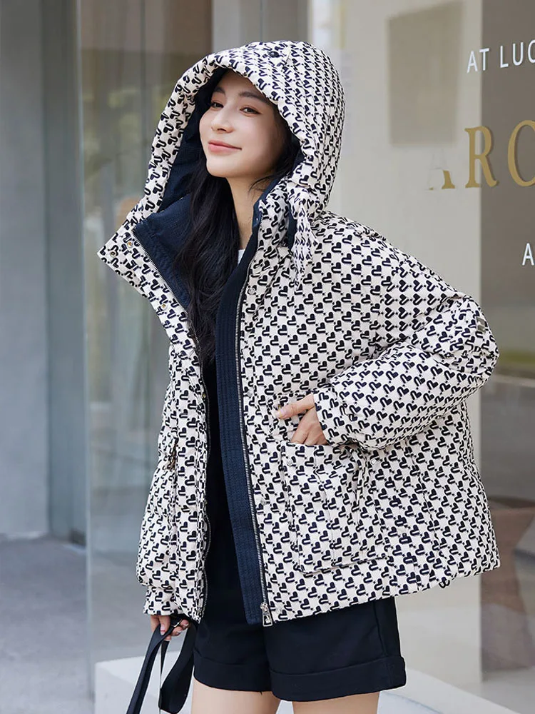 Fashion Thickened White Duck Down Jacket Women's Winter New High Quality Black White Short Korean Loose Love Casual Warm Coat