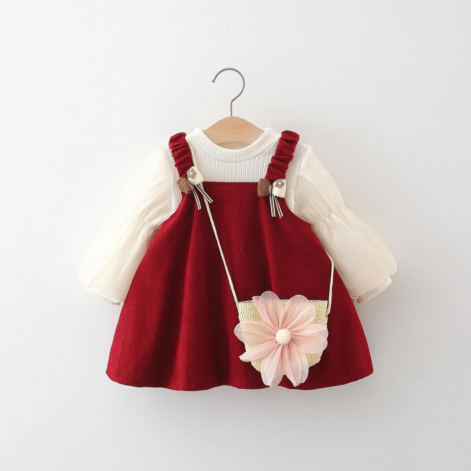 Winter New Girls Dress Two-Piece Set + Complimentary Crossbody Bag Sweater Top + Halter Dress New Year Sweet Princess Dress