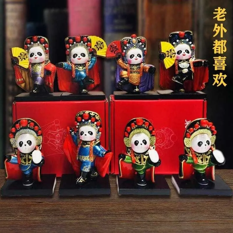 Sichuan Opera Face Changing Panda Figurine Chinese Style Collectible Ornament for Foreign Friends Desktop Shelf Display Decor