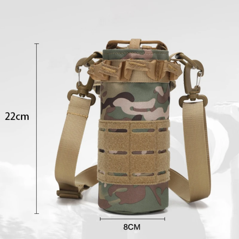 Water Bottle Bag Removable Shoulder Strap Fabric Anti Splashing Molle System Portable Outdoor Camping Hunting Kettle Holder