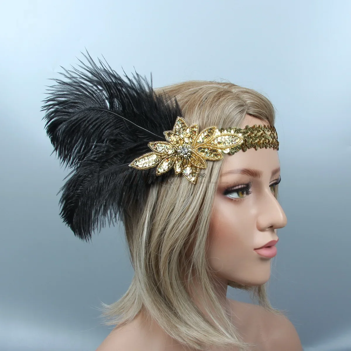 1920s The Great Gatsby Cosplay Daisy Buchanan Headband Women Girls Black Feather Headwear Masquerade Party Props Hair Accessorie