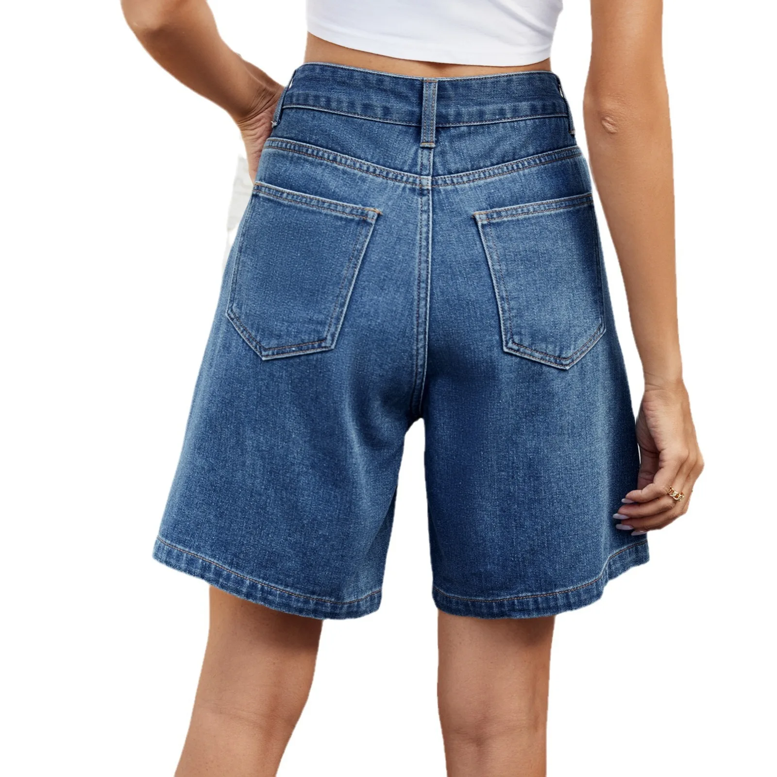 2026 Spring Summer New Women's Denim Capri Pants Adjustable Waist Washed Jeans Trendy Streetwear Casual Pants for Women view 5