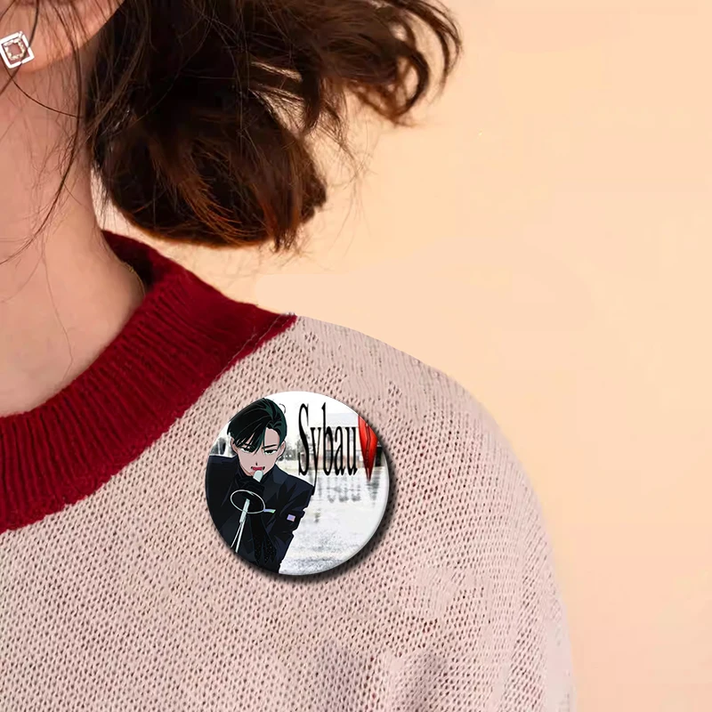 58mm Funny Sybau Meme Badges Custom Cartoon Character Lapel Pins Handmade Round Brooches for Bag
