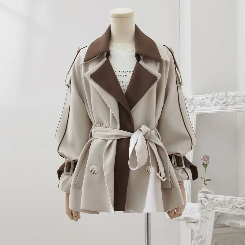 Trench Women Panelled Design Simple Retro Elegant Outwear Spliced Korean Style Loose Autumn Popular Ins All-match Casual Ladies