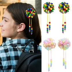 Oaoleer 2Pcs Ribbon Flowers Hair Clips Sweet Girl Tassel Pendant Hairpin Kids Headwear Barrettes Back To School Hair Accessories