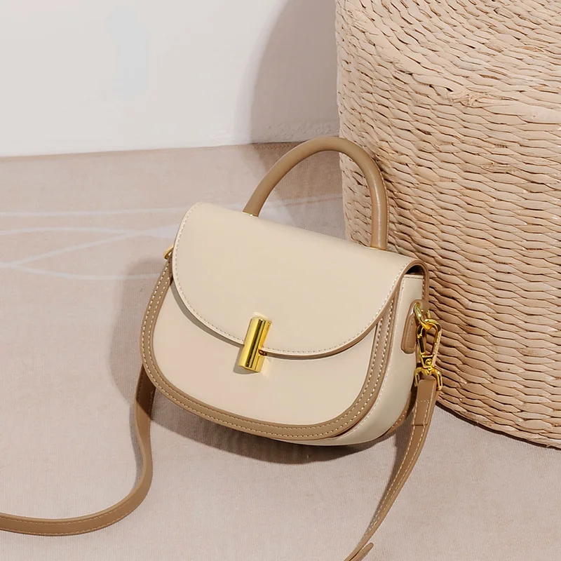Fashionable Color Block Saddle Bag Versatile Single Shoulder Handbag Casual Crossbody Bag for Women Commuter Style PU Leather