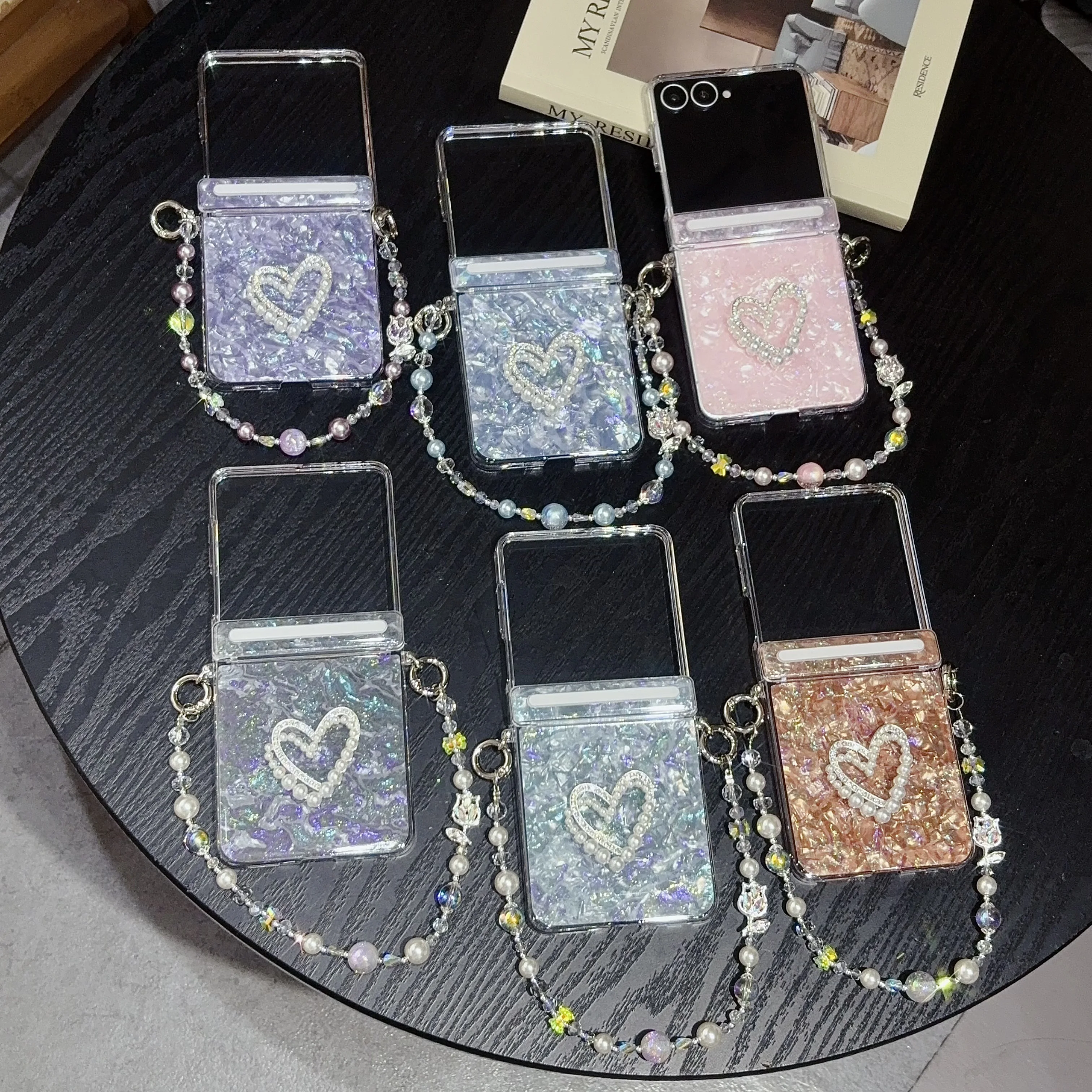 

Back Cover For Samsung Galaxy Z Flip 8 7 6 5 Case Diamond Love Bracelet Writsband Chain Shell Shockproof Phone Case