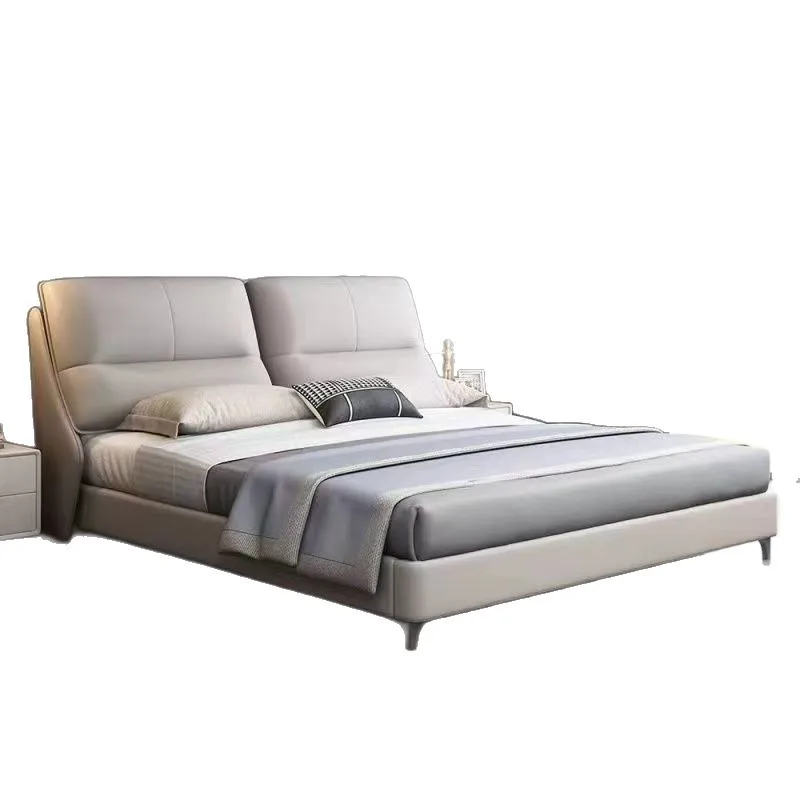 

Master bedroom big bed, high end leather, Italian, minimalist, storage light luxury soft