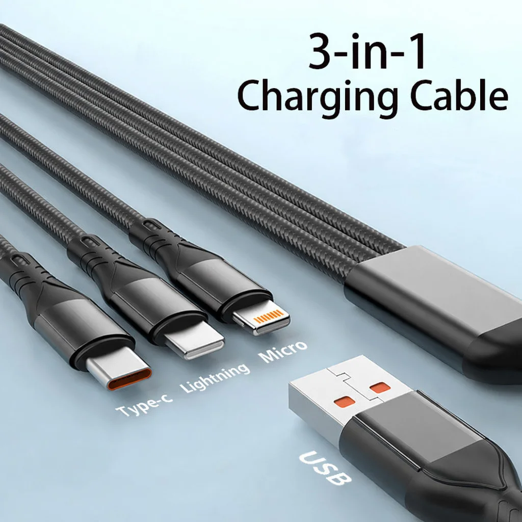 3 in 1 Fast Charging Cable Micro USB Type C Lightning Data Cable for iPhone Huawei Xiaomi Samsung OPPO PD QC Nylon Braided Cord