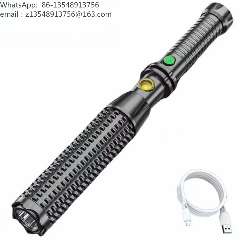 Mace flashlight, strong light charging, outdoor super bright multi-function car telescopic self-defense flashlight