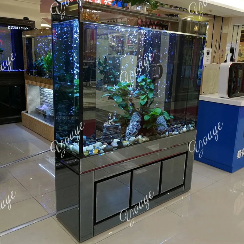 

Fish tank large aquarium partition wall floor-to-ceiling filtration water replacement free ultra-white glass goldfish tank