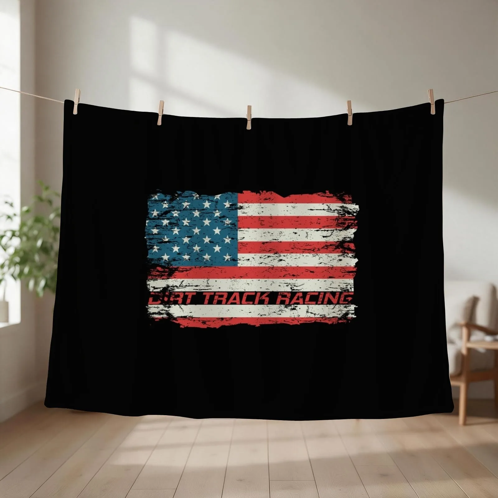 Dirt Track Racing American Flag Extreme Lover Gift Throw Blanket couch cozy soft plush fuzzy picnic outdoor blanket