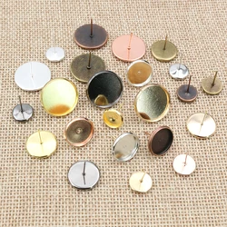 High Quality 6-20mm 8 Colors Stainless Iron Earring Studs(with Ear plug) Base,Fit 6-20mm Glass Cabochons DIY Jewelry Accessories