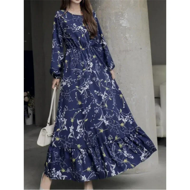 Floral Print Muslim Dress Women Abayat Big Swing Long Dresses Robe Femme Musulmane Muslim Hijab Abaya Ramadan Islamic Clothing