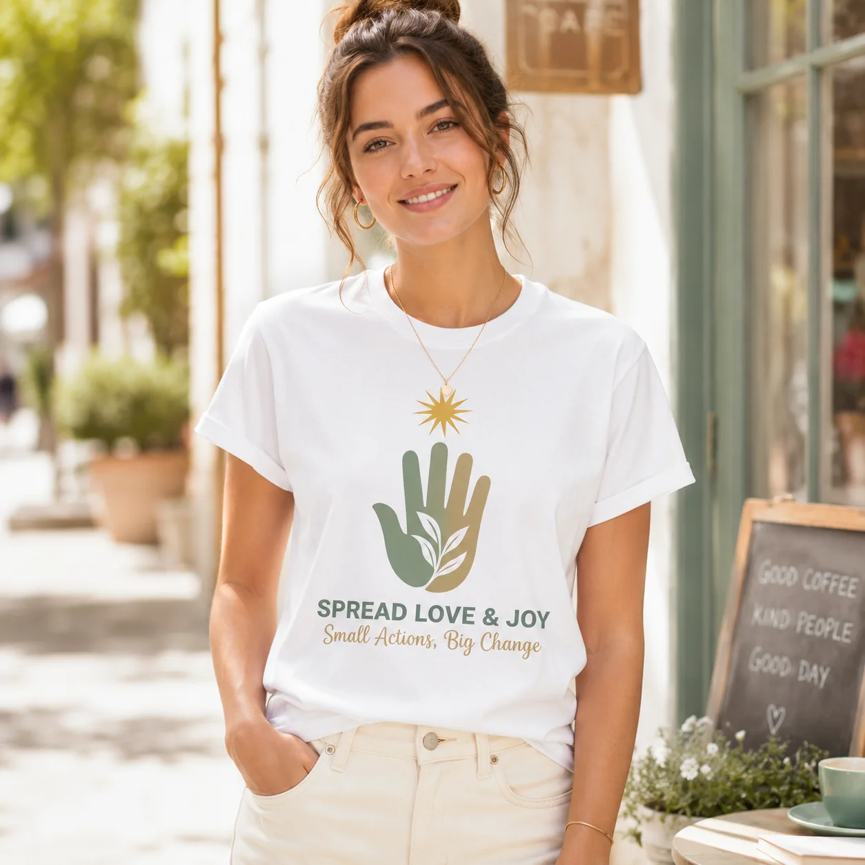 Women'S 100% Cotton Graphic T-Shirt Spread Love & Joy Print Casual Loose Short Sleeve Crew Neck Daily Basic Tee
