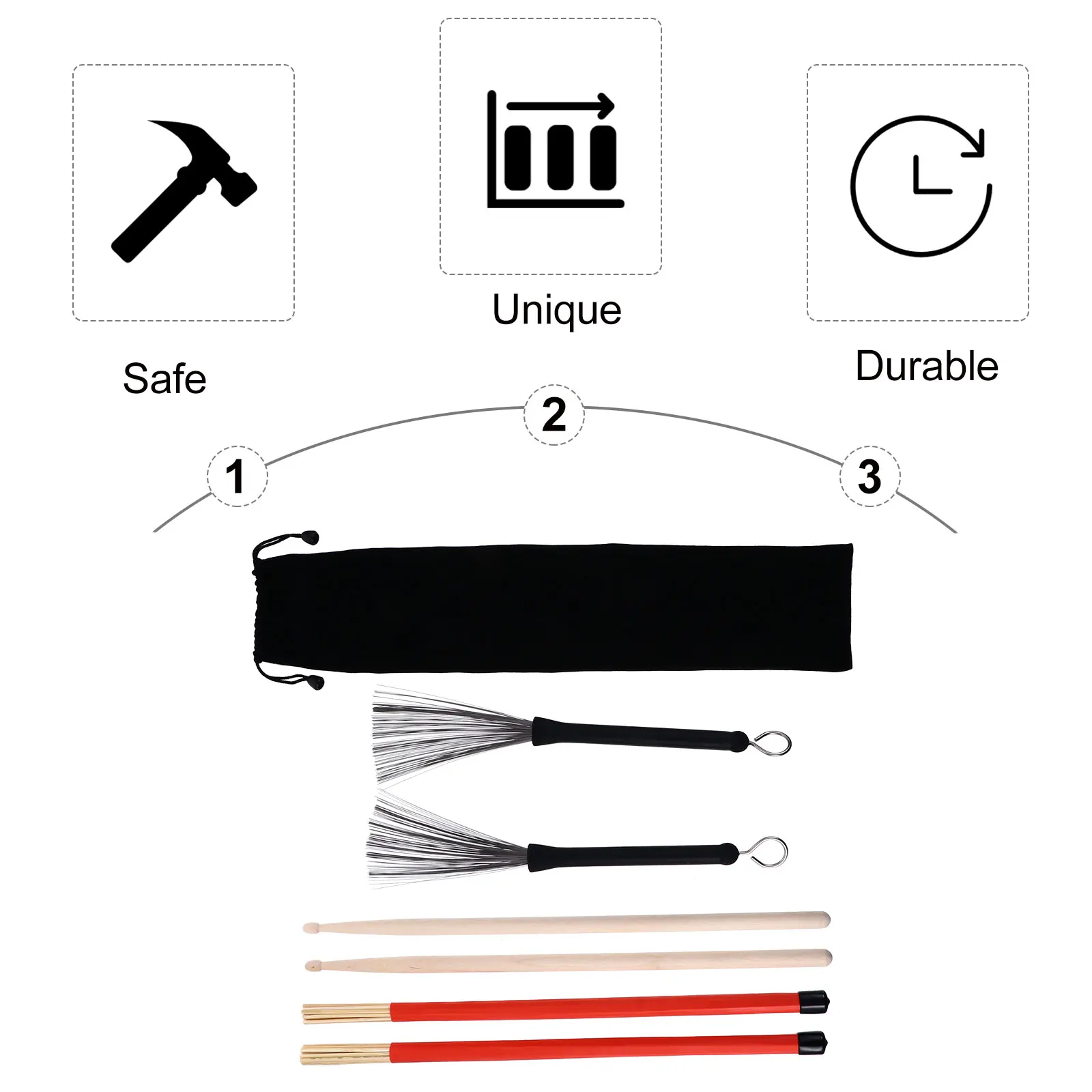 

1Set Drum Sticks Set High Quality Bamboo Brush Adjustable Retractable Steel Wire Drum Accessory Brush Wood Drumstick