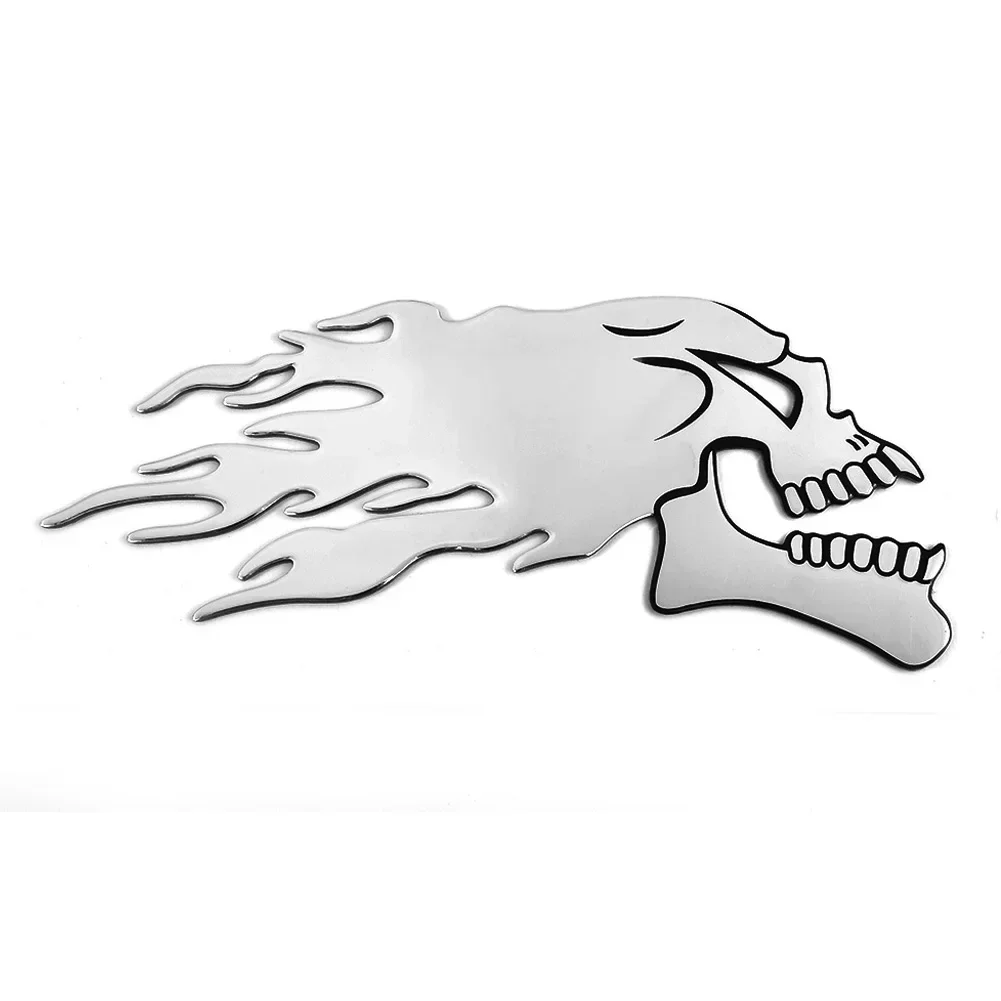 Brand New High Quality Sticker 3D Car Moto Emblem Fashion Flaming Gel L/R Motorbike Motorcycle Skull Sliver Tank