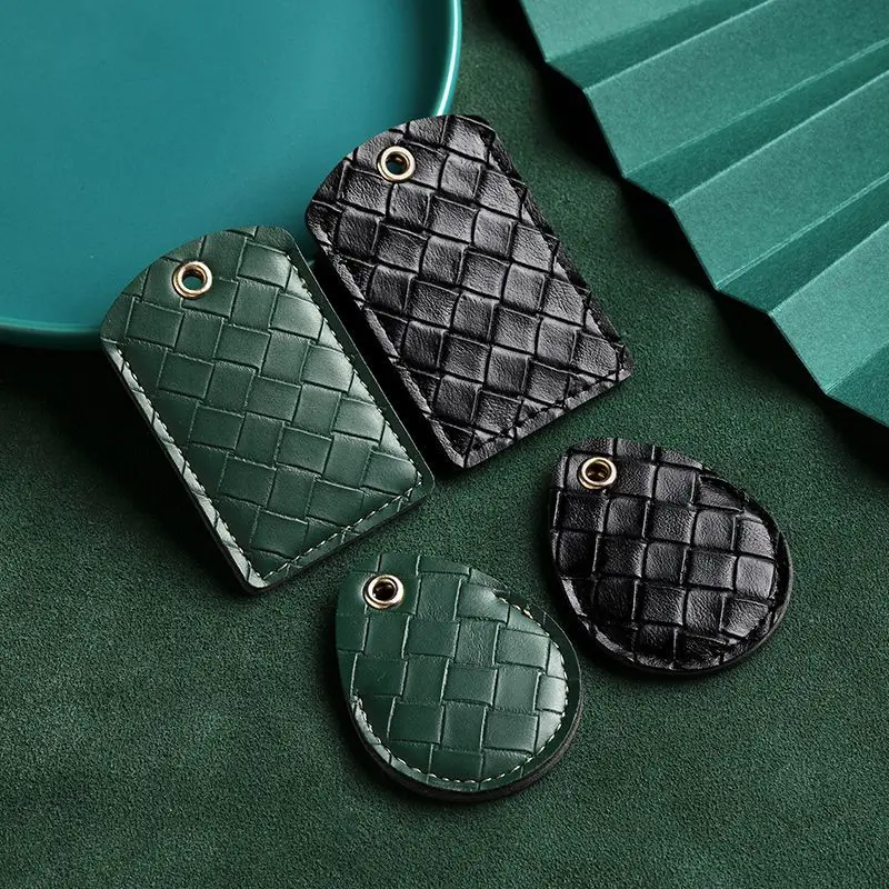 Hand-woven Access Control Card Cover Water Drop Rectangular PU Leather Keychain Mini Induction IC Card Protection Cover Keychain