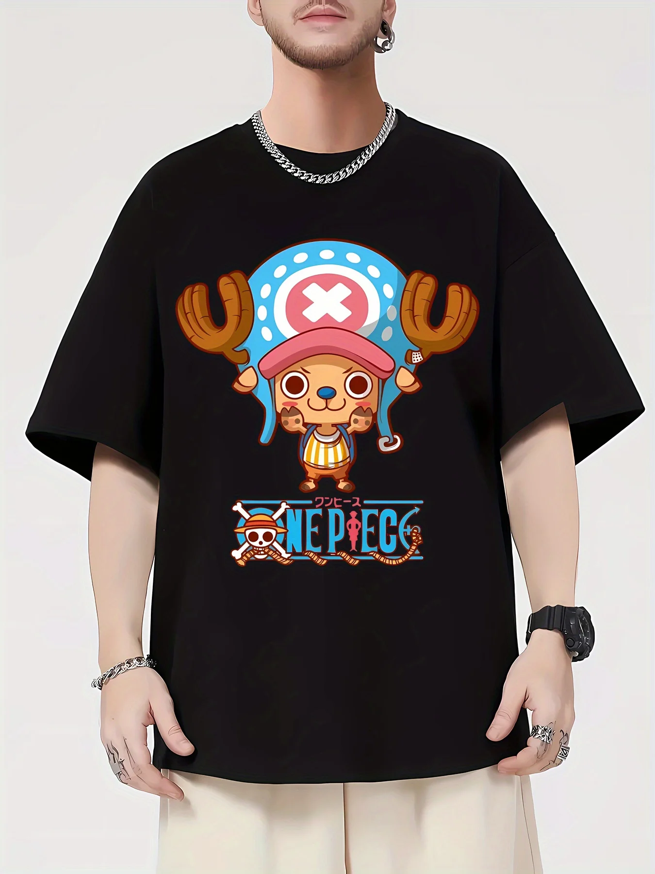 

Chopper Anime Harajuku ONE PIECE Summer T-shirt Men's Cotton Fitness Oversized Vintage Street Women Casual Loose Short Sleeves