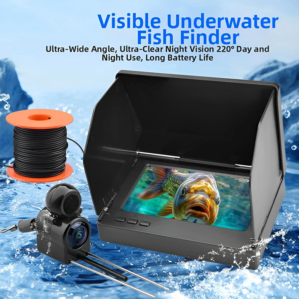 

Underwater Fishing Camera Fish Depth Finder 5" Monitor 1080P 220° Wide Angle Portable Handheld Night Vision for Ice Boat Fishing