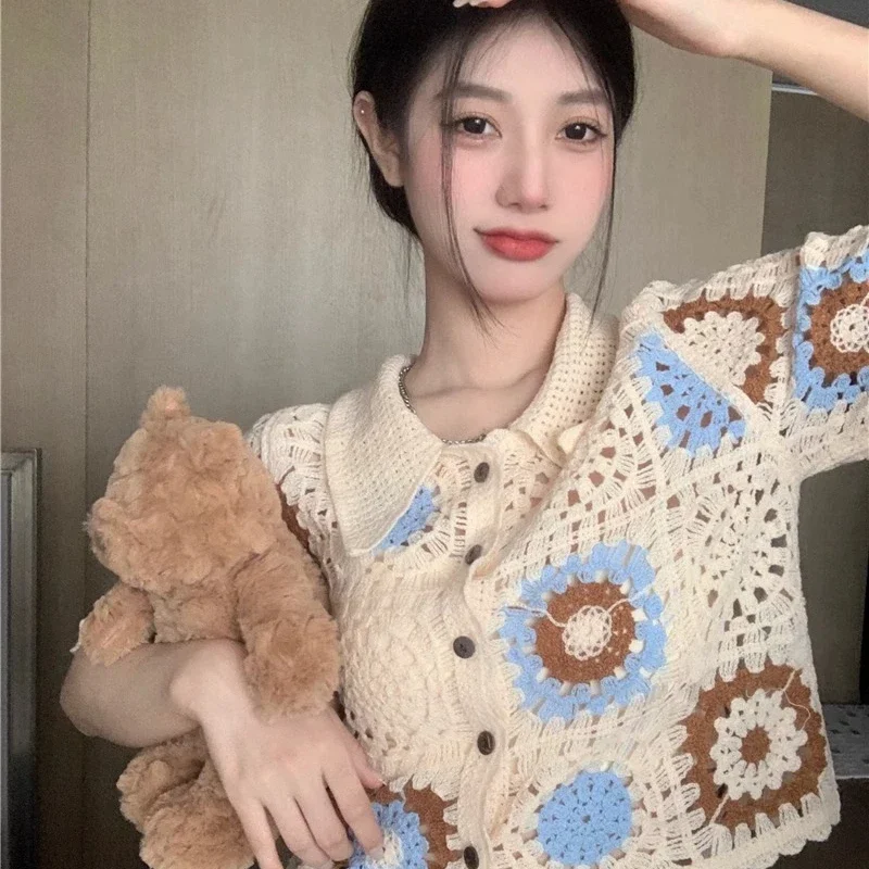 Cardigan of Women Lovely Elegant Streetwear Summer Breathable Fashion Leisure Hollow Out Korean Style Vintage All-match Soft Fit