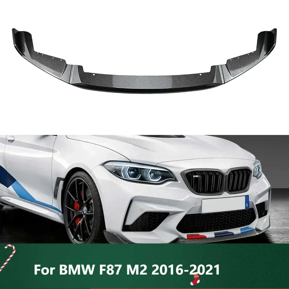 New！Car Front Bumper Spoiler Lip Splitter Trim Exterior Accessores Carbon Fiber Style Glossy Black CS Style For BMW F87 M2 2016-