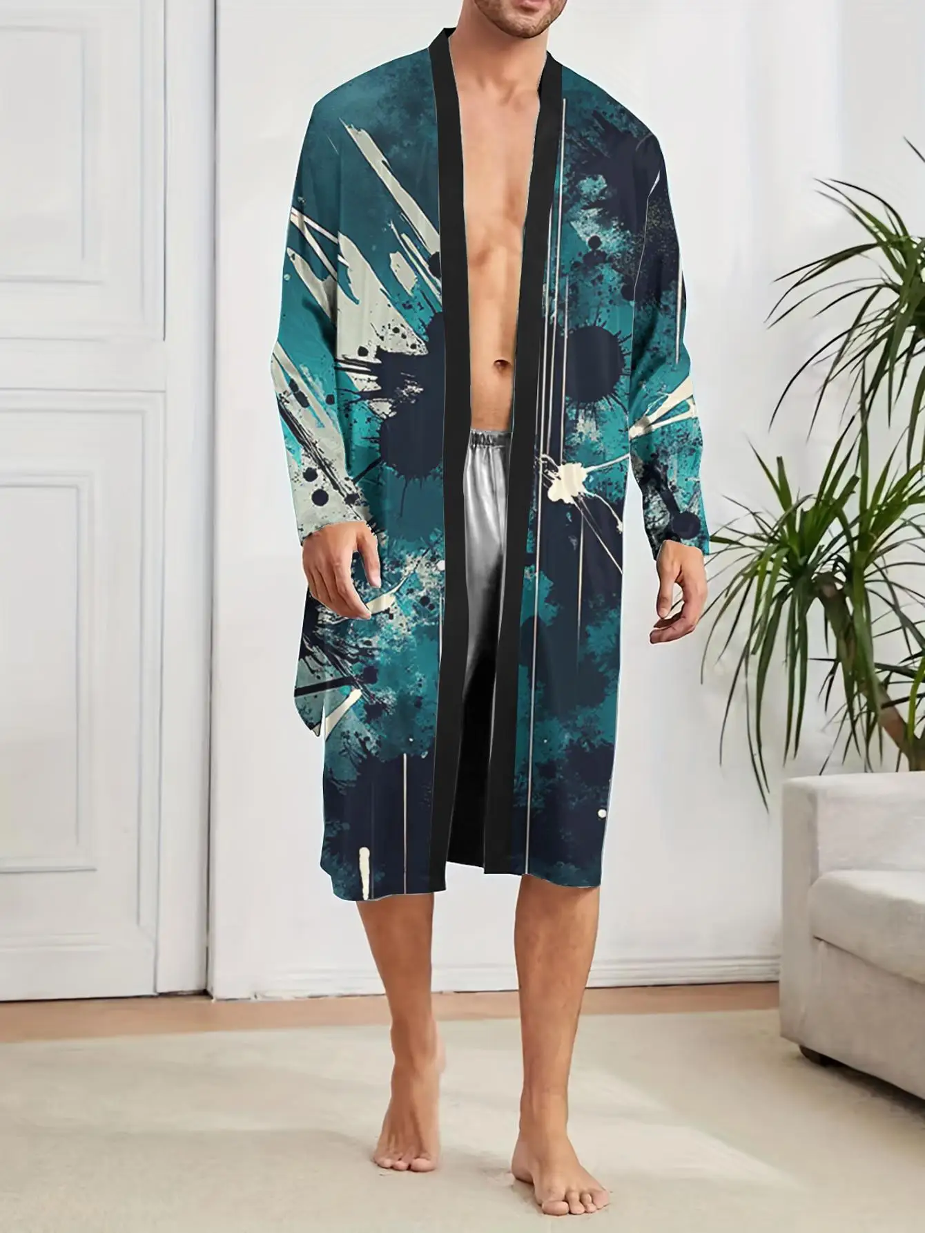 1pcs Men's Robes 2026 Spring/Summer Men's pajamas Graphic Polyester robe Men's bathrobe 3D Printed bath robe nightie for men