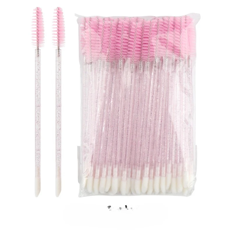 New Solid Handle Dual-Ended Eyelash and Lip Brush, Makeup Brush Set with 50 Pieces per Pack