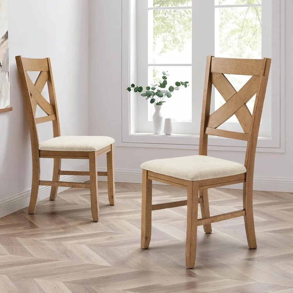 Windvale Fabric Upholstered Dining Chair, Set of 2, Natural Oak